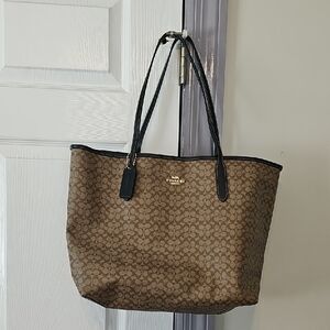 Coach Tan and Black Signature Tote